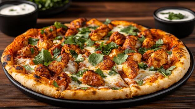 un Pizza con pollo y queso en eso foto