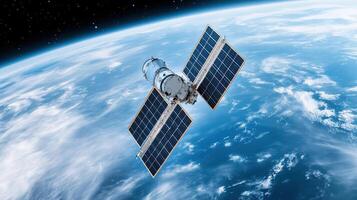 Satellite in orbit over earth photo