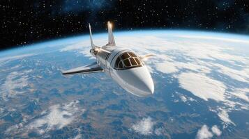Space shuttle in orbit over earth photo