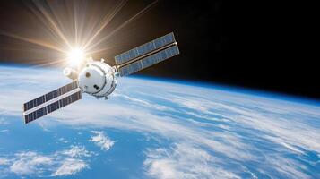 Space station in orbit with sun rising over earth elements of this image furnished by nasa photo