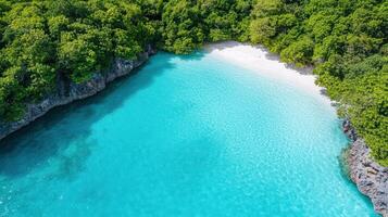 Aerial view of turquoise water and white sand beach in the philippines photo