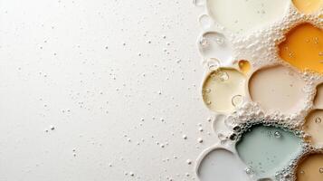 A close up of bubbles and soap on a white surface photo
