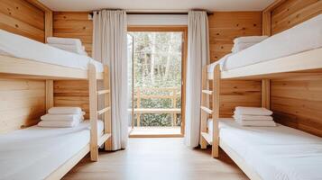 Bunk beds in a cabin with white sheets photo
