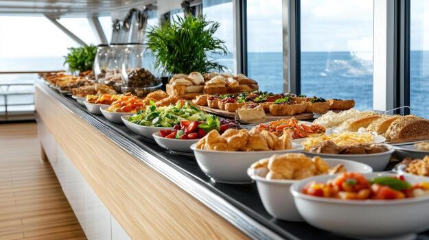 buffet en un crucero Embarcacion con comida en el mesa foto