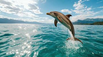 A dolphin jumping out of the water photo