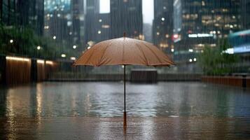 A brown umbrella in the rain photo