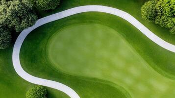 Golf green grass and trees aerial view of a golf course photo