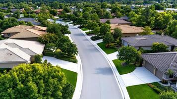 An aerial view of a residential neighborhood photo