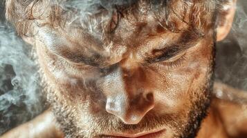 A man with smoke coming out of his eyes photo