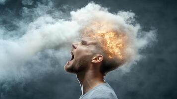 A man with smoke coming out of his head photo