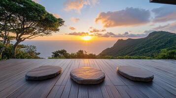 Sunset view from the deck of a luxury resort in the mauritius islands photo