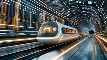 A train traveling through a tunnel with light trails photo