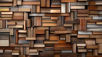 A wall made of wooden blocks with different colors photo