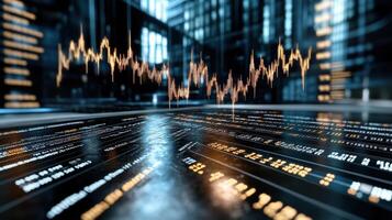 A stock market graph is shown on a table photo
