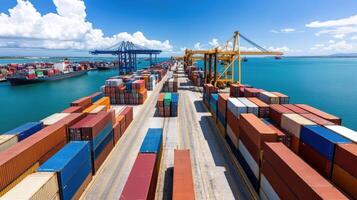 An aerial view of a container ship in the ocean photo