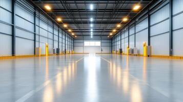 An empty warehouse with a long hallway photo