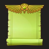 Ancient Egypt papyrus scroll cartoon with Lotus and Egyptian culture religious wings, Egyptian icon, object, background or frame for game development. vector