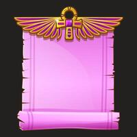 Ancient Egypt papyrus scroll cartoon with Ankh and Egyptian culture religious wings, Egyptian icon, object, background or frame for game development. vector