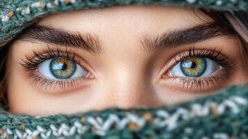 A woman with blue eyes is looking at the camera photo