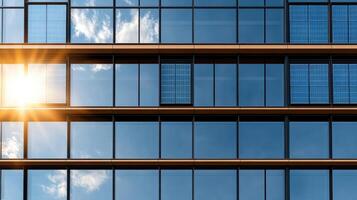 A building with windows and sun shining through them photo