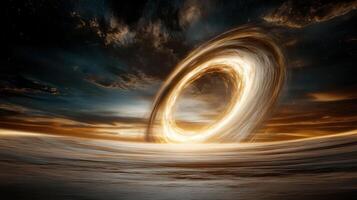 A black hole is seen in the sky with a bright light photo