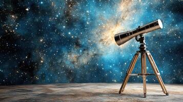 Astronomy telescope on tripod in front of the milky way photo