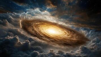 A spiral galaxy in the sky with clouds photo