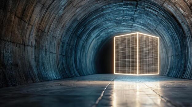 A light in a tunnel with a box photo
