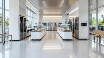 A long hallway with lots of white cabinets photo