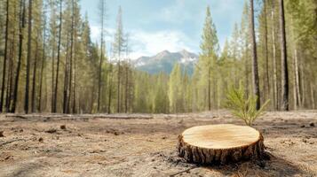 A tree stump in the middle of a forest photo