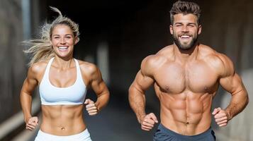 A man and woman running together photo