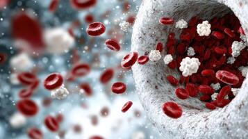 Red blood cells and white blood cells in a blood vessel photo