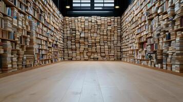 A large room with many books stacked on shelves photo