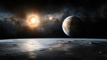 An alien planet and star in the sky photo
