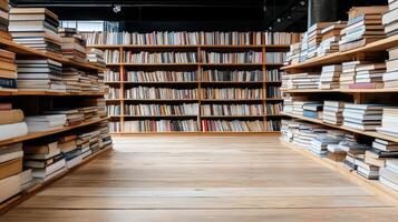 A library with many books on shelves photo