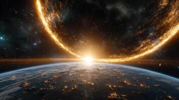 An image of the earth and sun with a ring around it photo