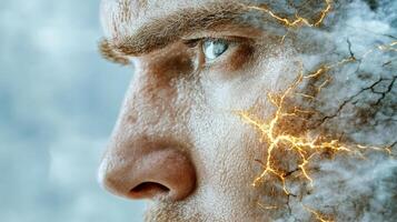 A man with lightning coming out of his face photo