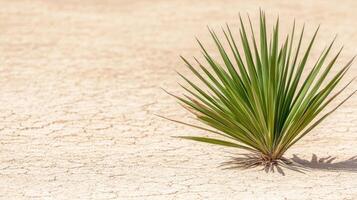 A small plant growing in the middle of a desert photo