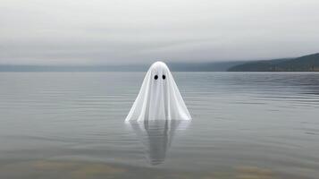 A ghost floating in the water on a cloudy day photo