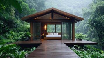 A bed in the middle of a forest photo
