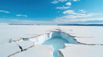 A crack in the ice in the middle of the ocean photo