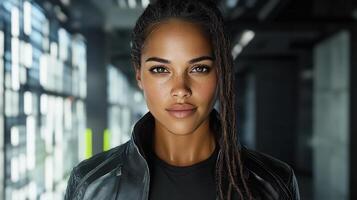 A woman with dreadlocks and a black shirt photo