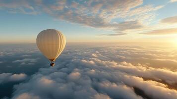 A hot air balloon flying above the clouds photo