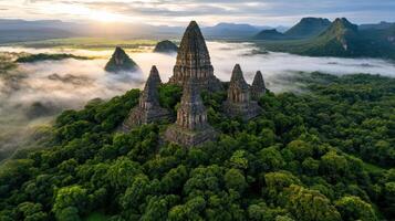 An aerial view of the pagodas in thailand photo