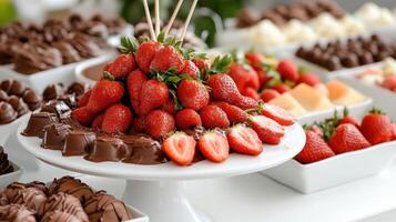 Chocolate and strawberries on a platter photo