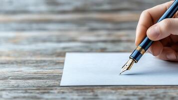 A person writing with a fountain pen on a piece of paper photo