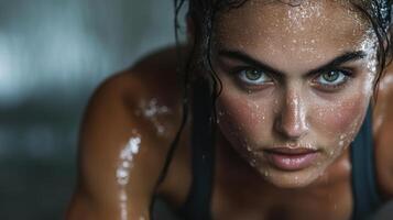 A woman is doing pushups in the gym photo