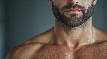 A man with a beard and a muscular chest photo