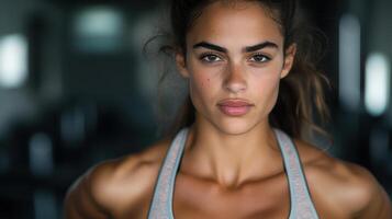 A woman with a muscular body in a gym photo