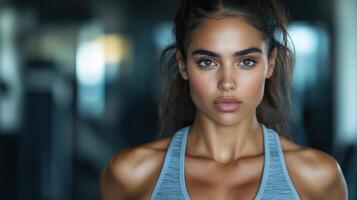 A woman in a gym shirt and tank top photo